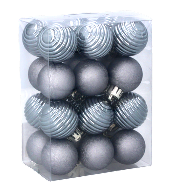 Ялинкові пластикові кульки "Chomik" комплект 24 шт, Ø 3 см, сіро-сині