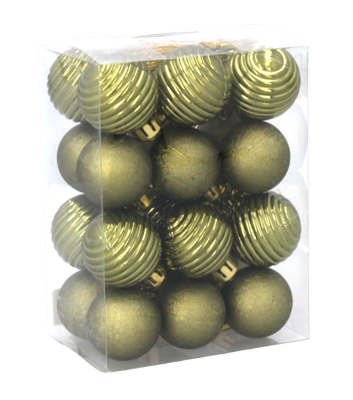 Ялинкові пластикові кульки "Chomik" комплект 24 шт, Ø 3 см, оливкові