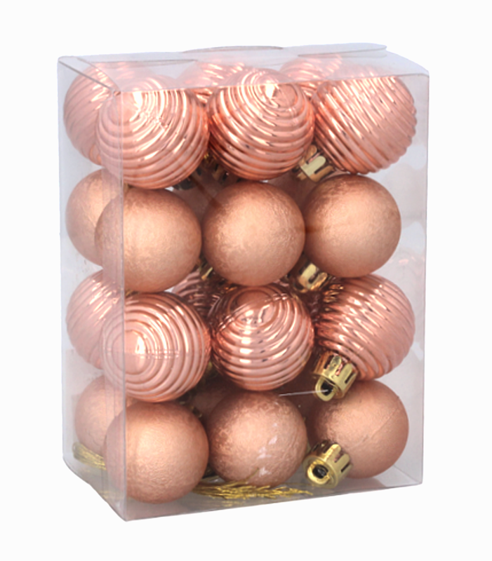 Ялинкові пластикові кульки "Chomik" комплект 24 шт, Ø 3 см, рожево-пудрові
