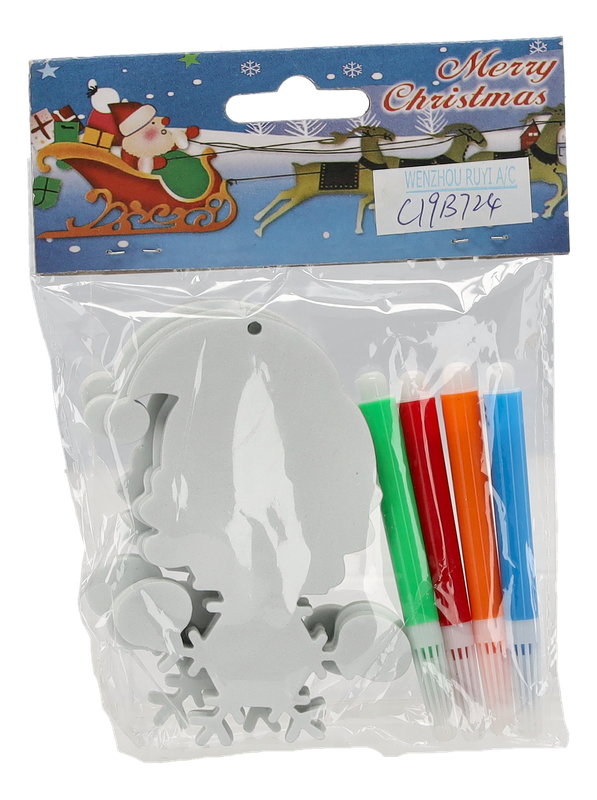 Прикраси для розфарбовування "Санта зі сніжинкою" Chomik, комплект 3 шт, 10 см та фломастери 4 шт