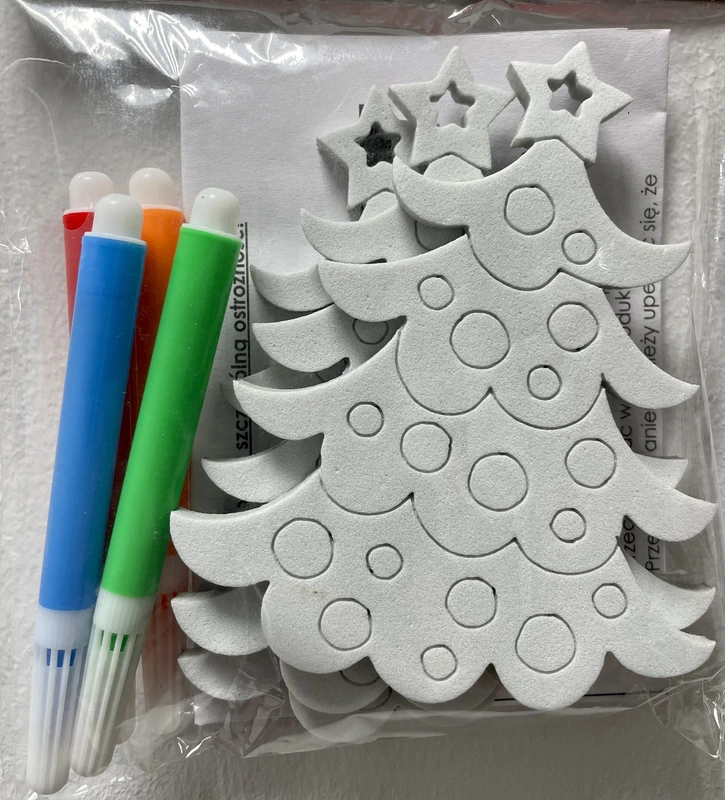 Прикраси для розфарбовування "Ялинка" Chomik, комплект 3 шт, 10 см та фломастери 4 шт