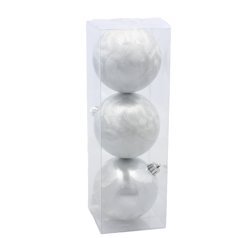 Ялинкові пластикові кульки Chomik комплект 3шт, Ø 8см, сріблясті