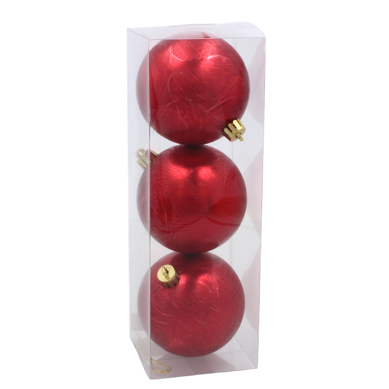 Ялинкові пластикові кульки Chomik комплект 3шт, Ø 8см, червоні