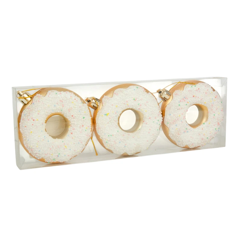 Ялинкові пластикові прикраси Chomik Пончики комплект 3шт, Ø 8см, білі