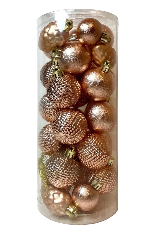 Ялинкові пластикові іграшки "Chomik" комплект 31 шт, Ø 3/4,5 см, рожево-пудрові