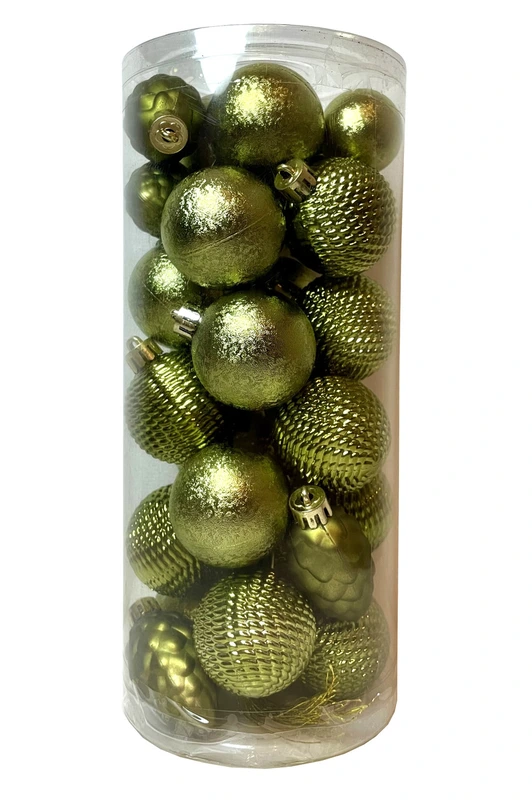 Ялинкові пластикові іграшки "Chomik" комплект 31 шт, Ø 3/4,5 см, оливкові