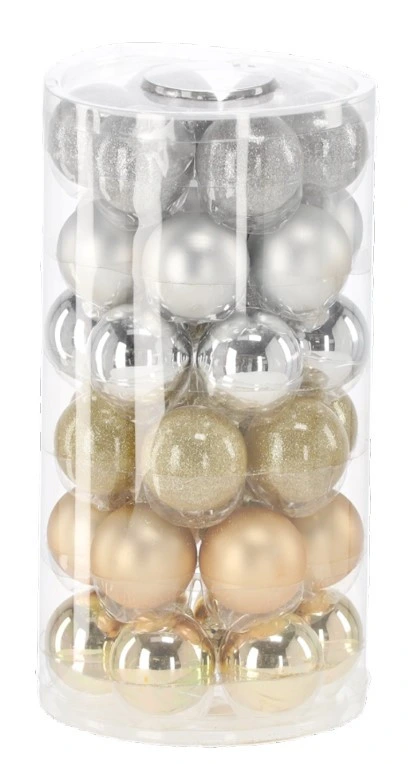 Ялинкові скляні кульки Chomik компл. 36шт, Ø 4 см, колір мікс шампань, срібний