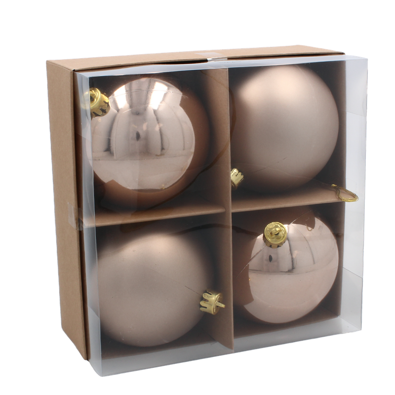 Ялинкові пластикові кульки Chomik комплект 4шт, Ø 10см, шампань