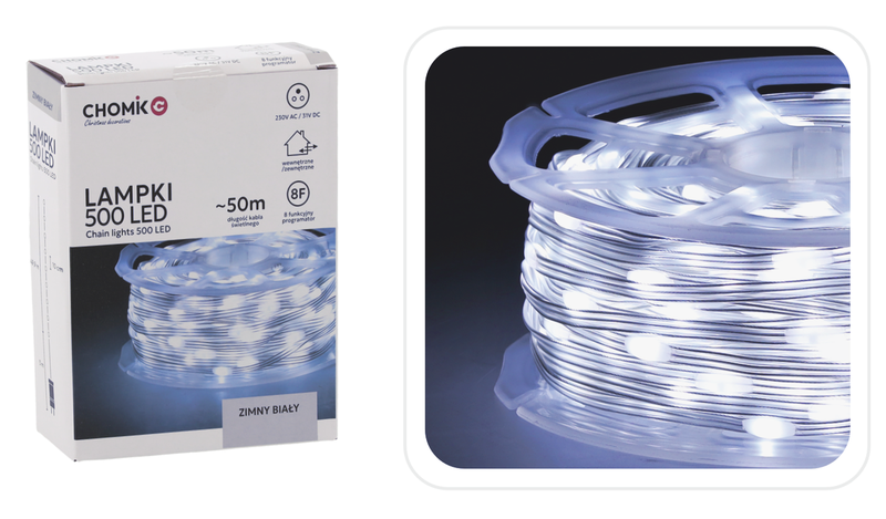 Гірлянда-струна на котушці Chomik, 49,9+3 м, 500 LED холодний білий