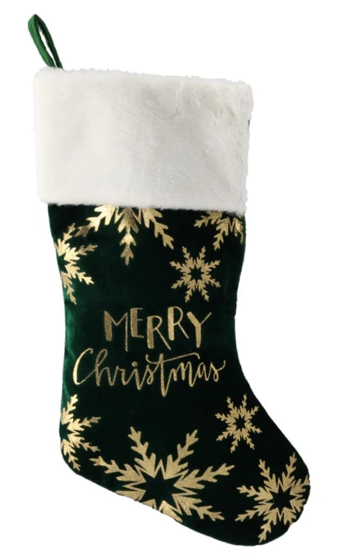 Шкарпетка новорічна декоративна Chomik 50 см, сніжинки, зелена