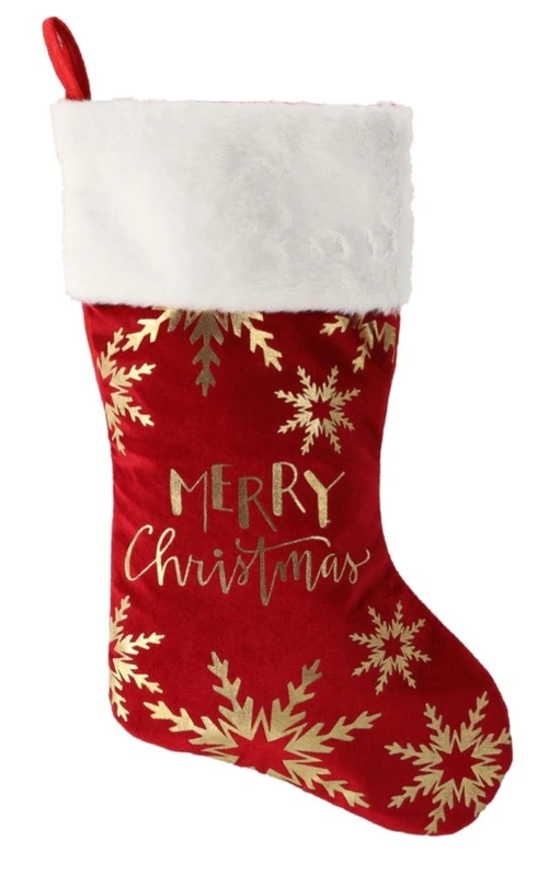 Шкарпетка новорічна декоративна Chomik 50 см, сніжинки, червона