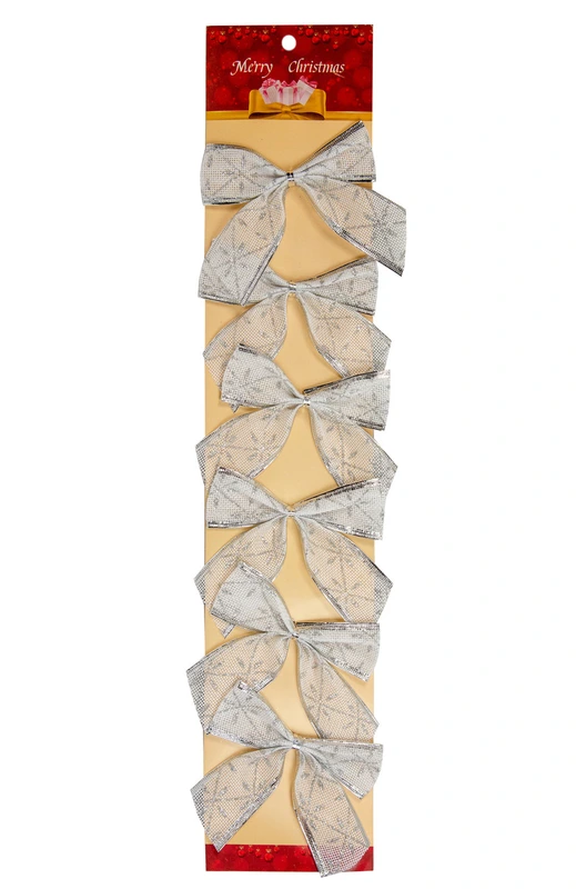 Бант декоративний текстильний Chomik, комплект 6 шт, 10 см, біло-сріблястий