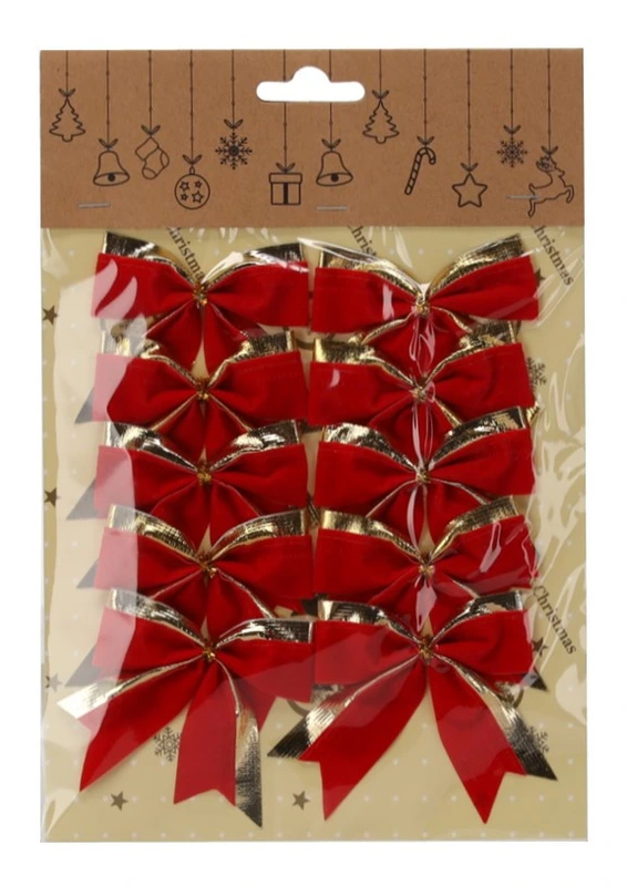 Бант декоративний Chomik текстиль 6 см, 10 шт, червоно-золоті