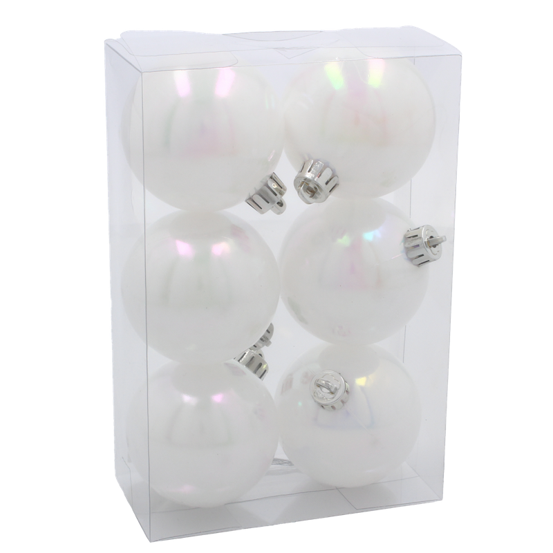 Ялинкові пластикові кульки Chomik компл. 6шт, Ø 6см, білий перламутр