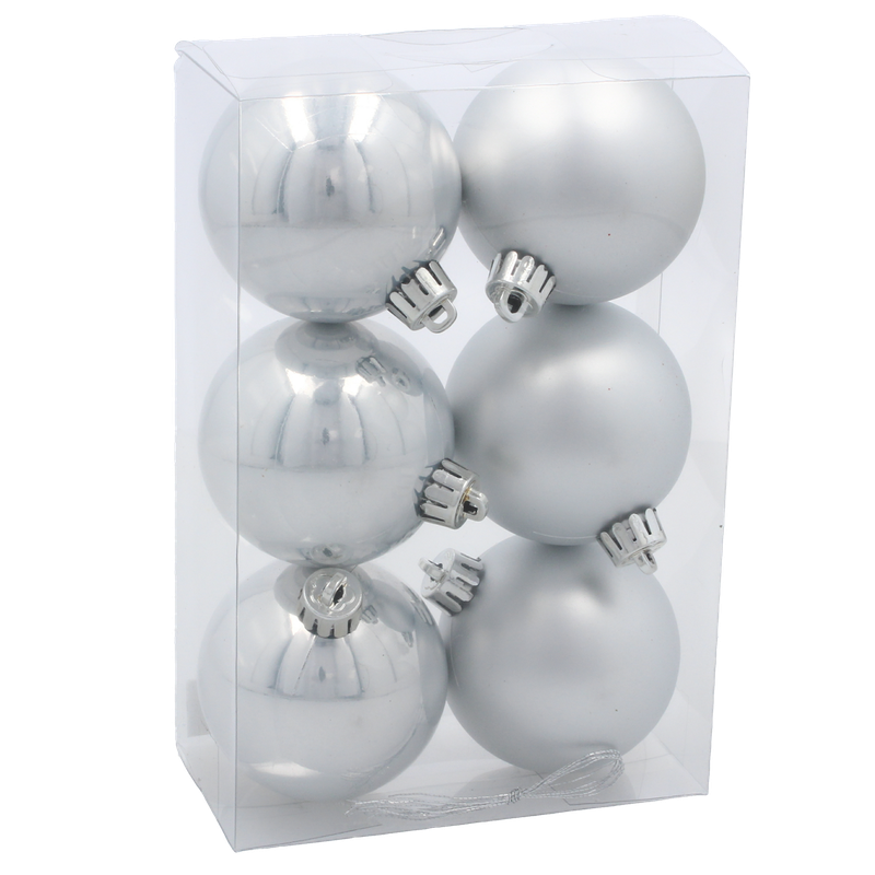 Ялинкові пластикові кульки Chomik комплект 6шт, Ø6 см, сріблясті
