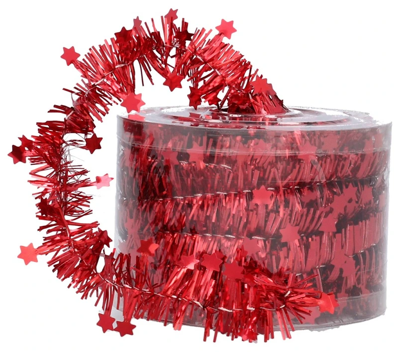 Мішура декоративна із зірками Chomik 7 м, червона