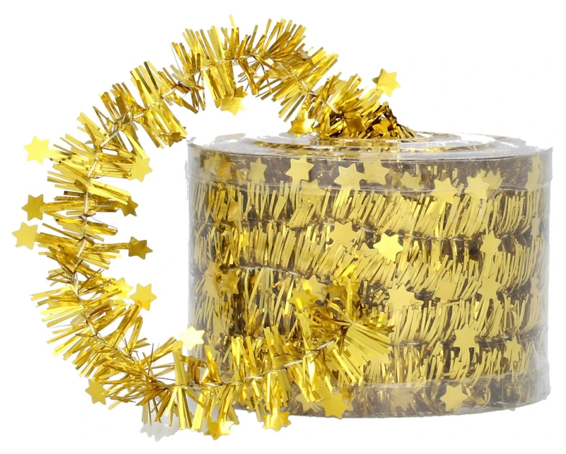 Мішура декоративна із зірками Chomik 7 м, золотиста — Chomik