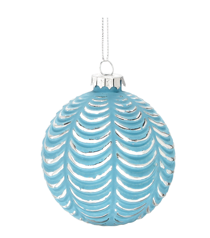 Ялинкова скляна кулька "Chomik" Ø 8 см, рельєф луска, блакитна