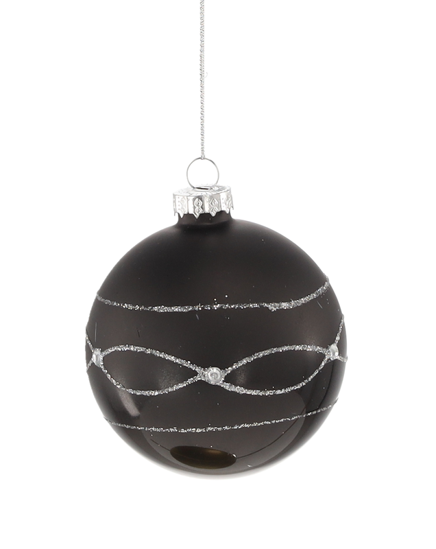 Ялинкова скляна кулька "Chomik" Ø 8 см, орнамент горизонтальний, чорна