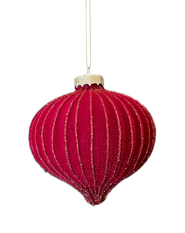Ялинкова скляна кулька велюр "Дзига" Chomik Ø 8 см, червона смугаста
