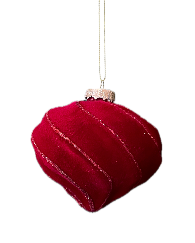 Ялинкова скляна кулька велюр "Дзига" Chomik Ø 8 см, червона хвиляста