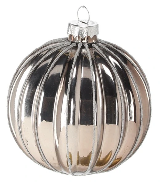 Ялинкова скляна кулька Chomik дзеркальна 8 см, вертикальний рельєф