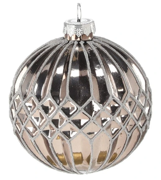 Ялинкова скляна кулька Chomik дзеркальна 8 см, рельєф ромби по центру