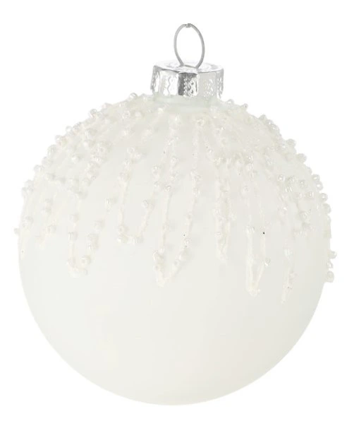 Ялинкова скляна прикраса Chomik біла 8 см, візеунок бісер