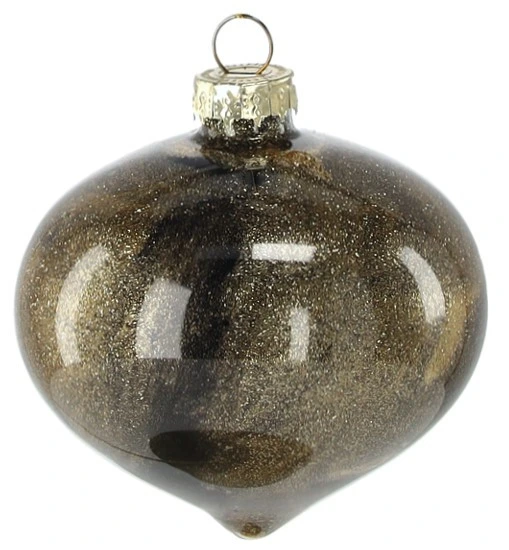 Ялинкова скляна прикраса Chomik золотисто-чорний мармур 8 см, дзиґа