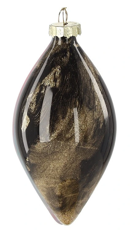 Ялинкова скляна прикраса Chomik золотисто-чорний мармур 8 см, овал