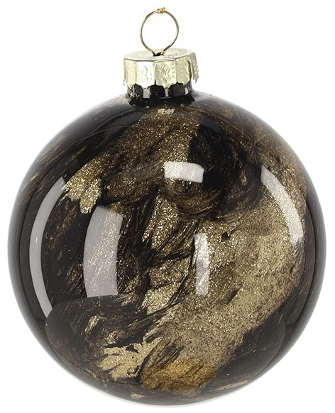 Ялинкова скляна прикраса Chomik золотисто-чорний мармур 8 см, куля