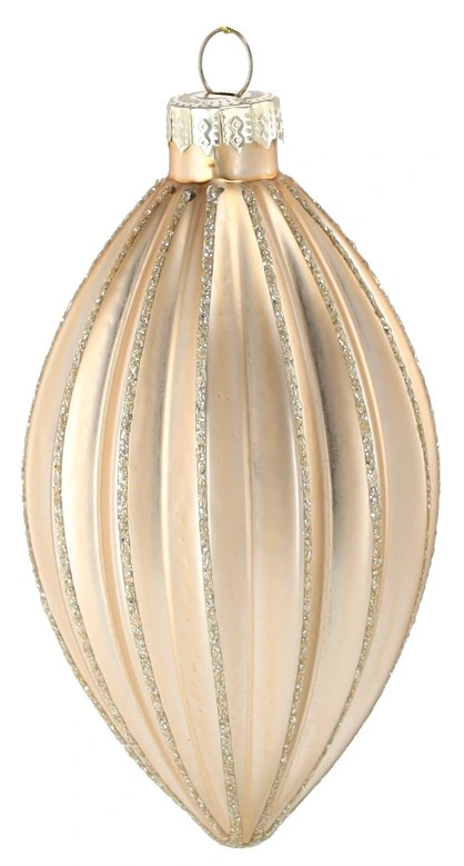 Ялинкова скляна прикраса Chomik шампань рельєфна 8 см, овал