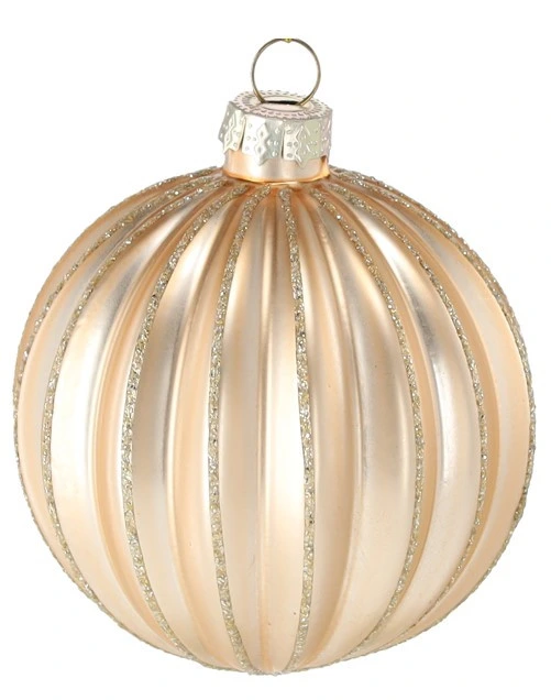 Ялинкова скляна прикраса Chomik шампань рельєфна 8 см, куля