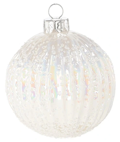 Ялинкова скляна прикраса Chomik білий перламутр 8 см, вертикальний рельєф