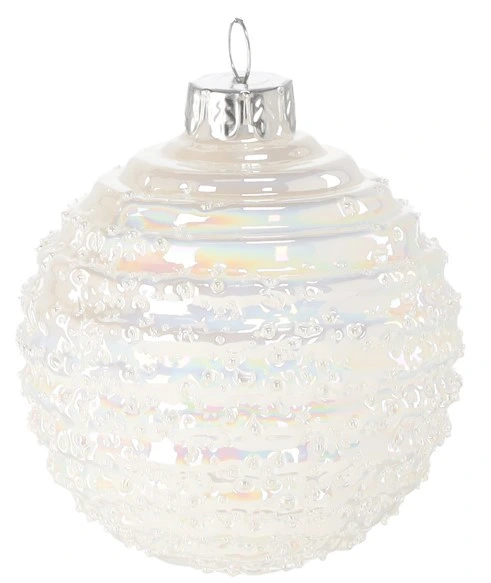 Ялинкова скляна прикраса Chomik білий перламутр 8 см, горизонтальний рельєф