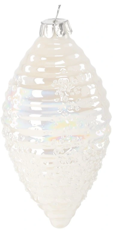 Ялинкова скляна прикраса Chomik білий перламутр 8 см, овал горизонталь