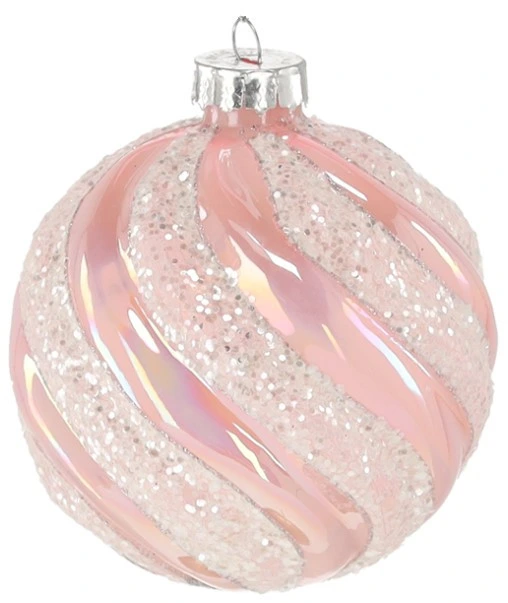 Ялинкова скляна кулька Chomik рожева рельєфна 8 см, блискітки широкі