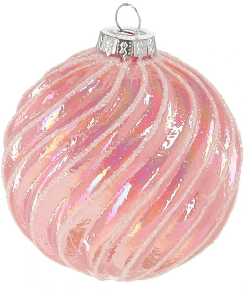 Ялинкова скляна кулька Chomik рожева рельєфна 8 см, хвиля рельєф