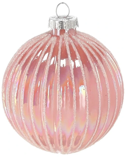 Ялинкова скляна кулька Chomik рожева рельєфна 8 см, вертикальний рельєф