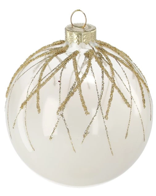 Ялинкова скляна прикраса Chomik біла, 8 см, верхній візерунок