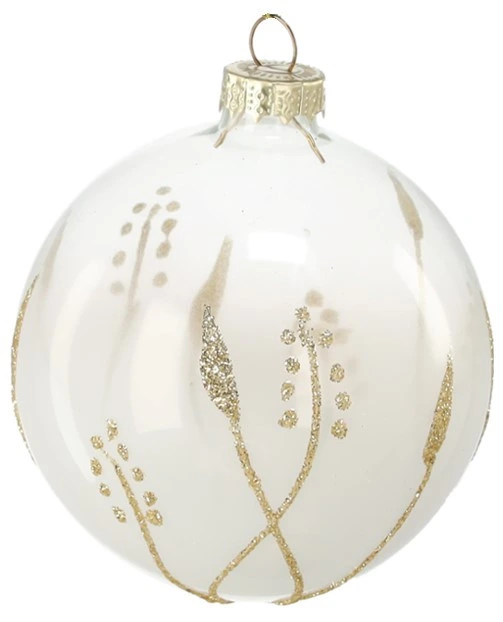 Ялинкова скляна прикраса Chomik біла, 8 см, нижній візерунок