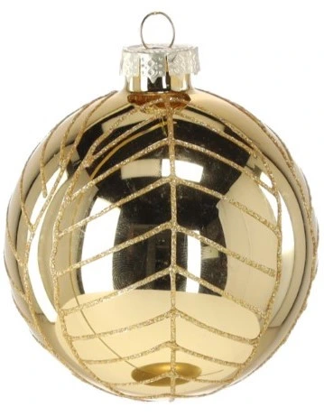 Ялинкова скляна кулька Chomik золотиста дзеркальна 8 см, блискучий орнамент