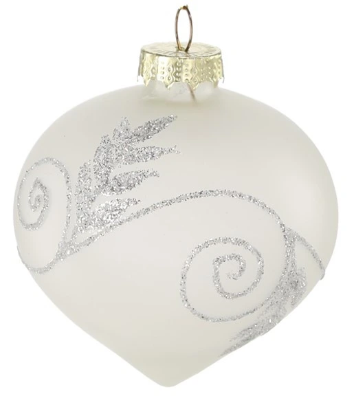 Ялинкова скляна прикраса Chomik біла з візерунком 8 см, дзига