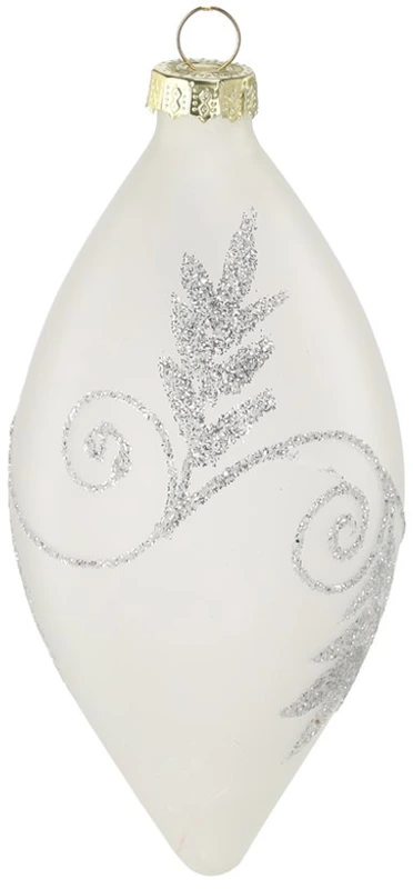 Ялинкова скляна прикраса Chomik біла з візерунком 8 см, овал