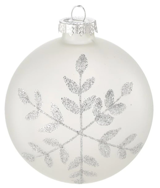 Ялинкова скляна прикраса Chomik біла з візерунком 8 см, куля
