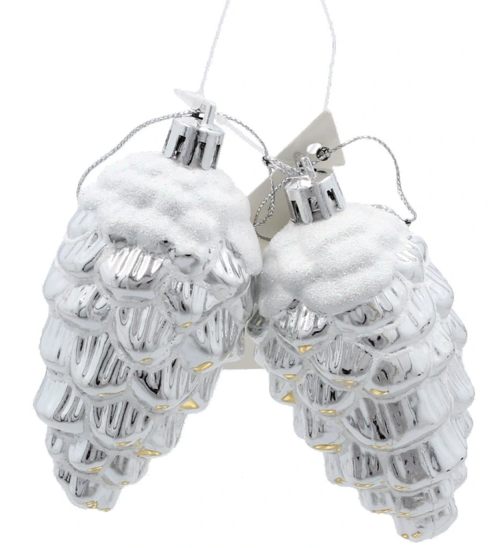 Прикраса-підвіска пластикова Chomik "Шишки" 9 см, комплект 2 шт, срібні