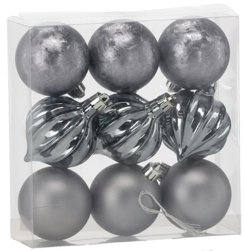 Ялинкові пластикові кульки Chomik компл. 9шт, Ø 6см, сірі