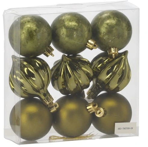 Ялинкові пластикові кульки Chomik компл. 9шт, Ø 6см, зелені