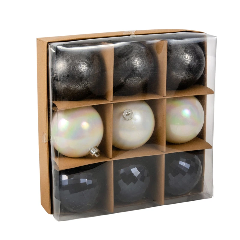 Ялинкові пластикові кульки Chomik компл. 9шт, Ø 8см, графіт з перламутром