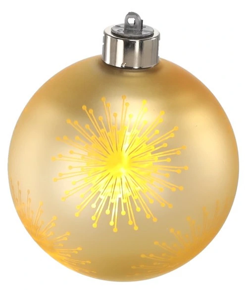 Ялинкова скляна кулька Chomik золотиста з LED підсвіткою 10 см, салют